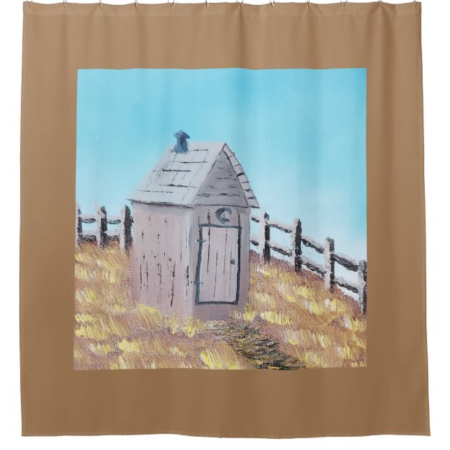 Painting of Outhouse Tan Border Shower Curtain (Front)