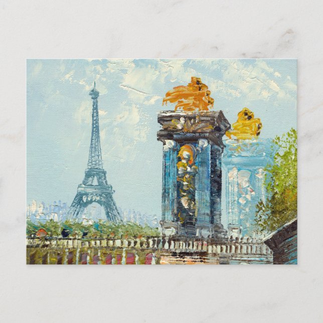Painting Of Paris Eiffel Tower Scene Postcard (Front)