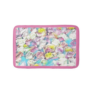 Painting of pink, yellow and white roses bath mat
