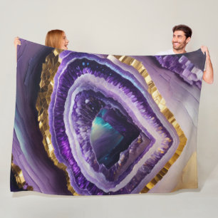 Painting of Purple Gemstone Geode Fleece Blanket