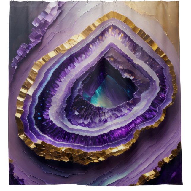 Painting of Purple Gemstone Geode Shower Curtain (Front)