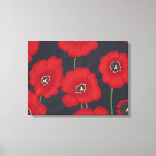 Painting of Red Tulips on Black Wrapped Canvas