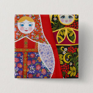 Painting of Russian Matryoshka doll 15 Cm Square Badge
