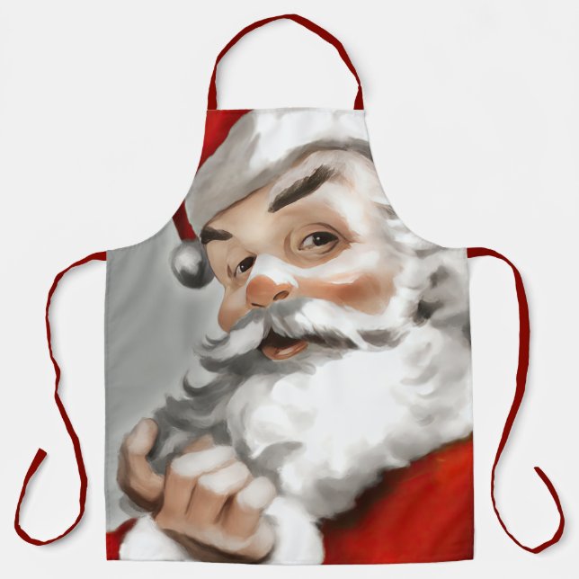 Painting of Santa Claus on Grey Apron (Front)