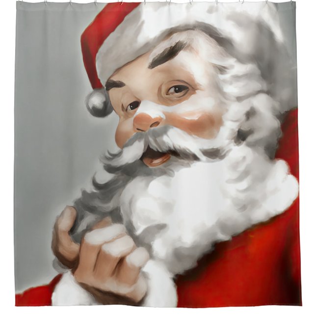 Painting of Santa Claus on Grey Shower Curtain (Front)