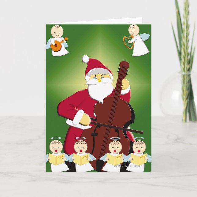 Painting of Santa Claus playing cello with Holiday Card (Front)