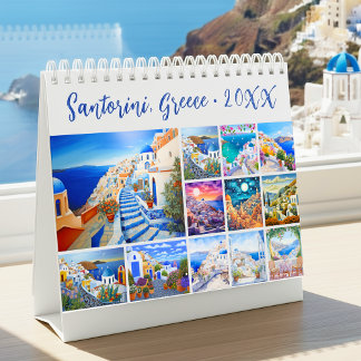 Painting of Santorini Greece Travel Desk Calendar