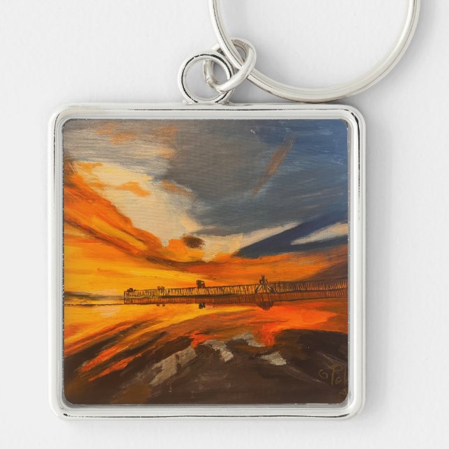 Painting of Scripps Pier, La Jolla, CA Key Ring (Front)