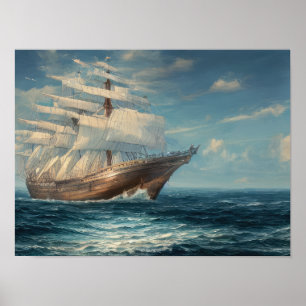 Painting of ships in the sea poster