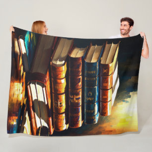 Painting of Stack of Old Books Cosy Reading Fleece Blanket
