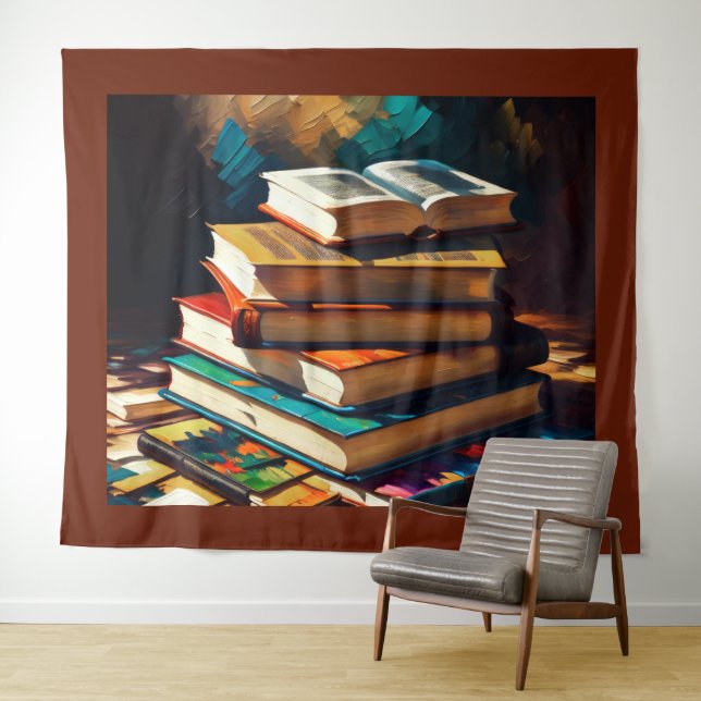 Painting of Stack of Old Books Tapestry (In Situ (Horizontal))