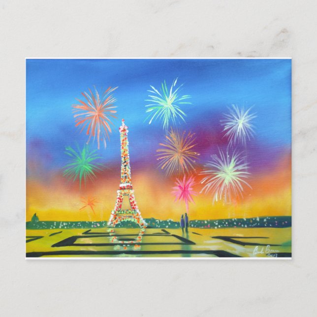 Painting of the Eiffel Tower in Paris Postcard (Front)