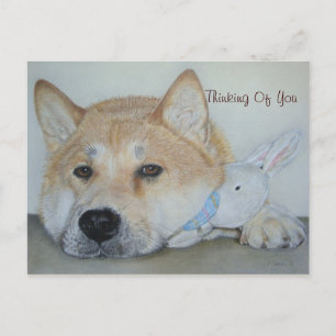 painting of thoughtful dog thinking of you postcard