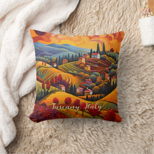 Painting of Tuscany in Autumn Italy Travel Art Cushion