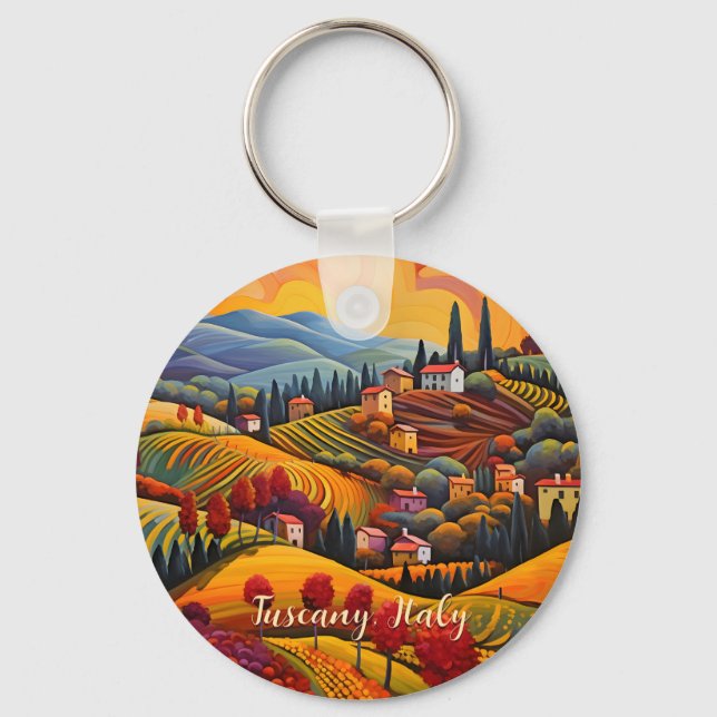 Painting of Tuscany in Autumn | Italy | Travel Art Key Ring (Front)