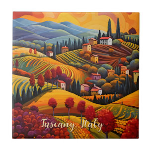 Painting of Tuscany in Autumn Italy Travel Art Tile