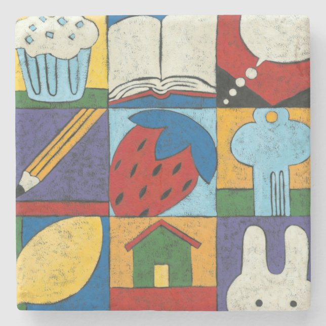 Painting of Various Objects by Chariklia Zarris Stone Coaster (Front)