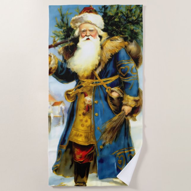 Painting of Vintage Father Christmas Beach Towel (Front)