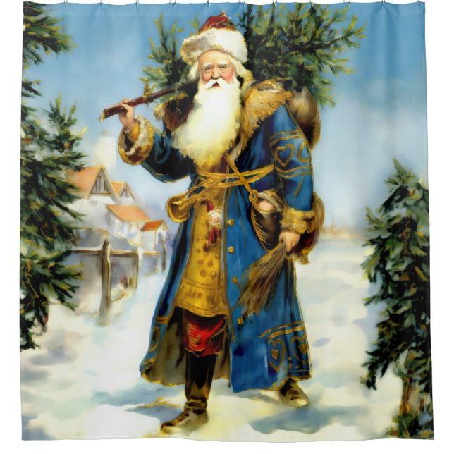 Painting of Vintage Father Christmas Shower Curtain (Front)