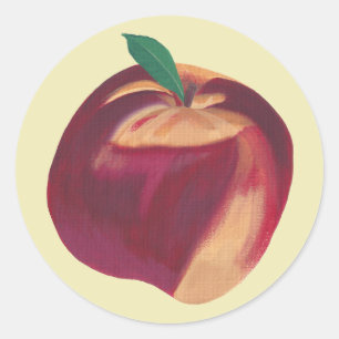 Painting of Whole Ripe Peach, Fruit Stickers