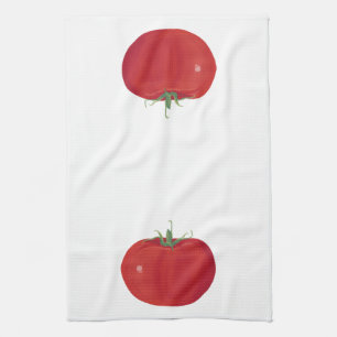 Painting of Whole Ripe Red Tomato with Leaves Tea Towel