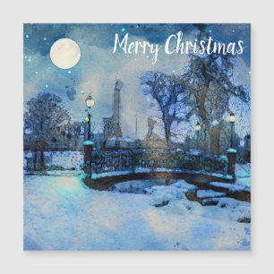 Painting of winter night in city