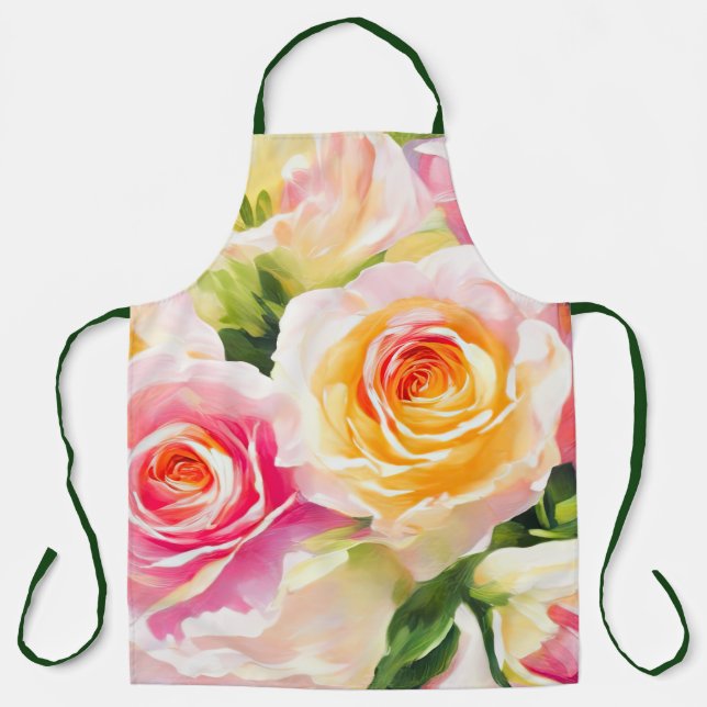 Painting of Yellow and Pink Roses Apron (Front)