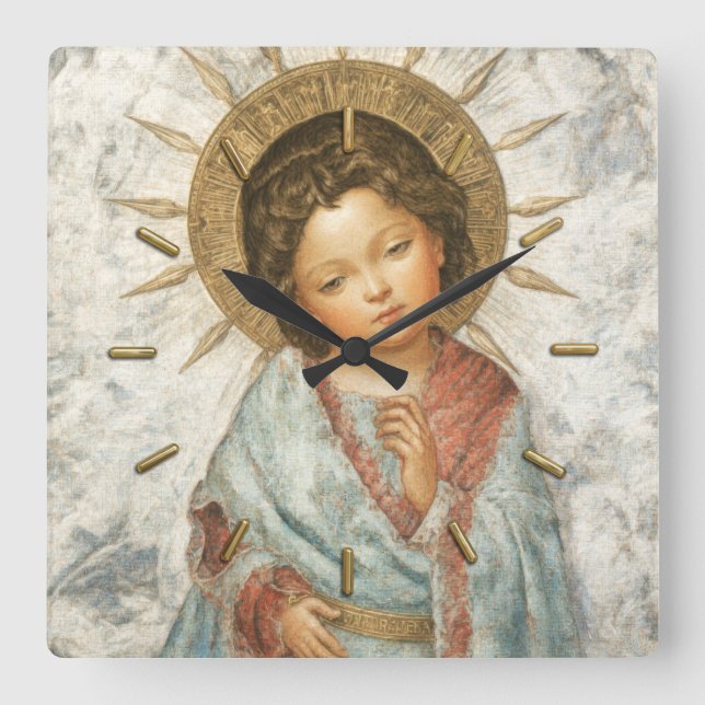 Painting of Young Savior Jesus Square Wall Clock (Front)