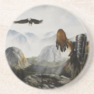 Painting on Coaster Eagle and Indian