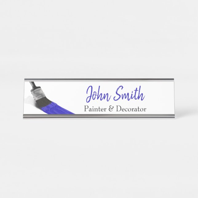 Painting Painter Service Company Brush Blue Desk Name Plate (Front)