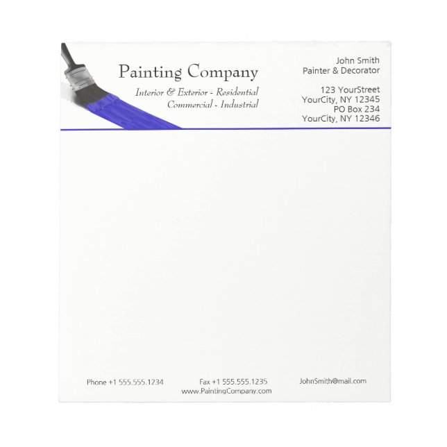 Painting Painter Service Company Brush Blue Notepad (Front)