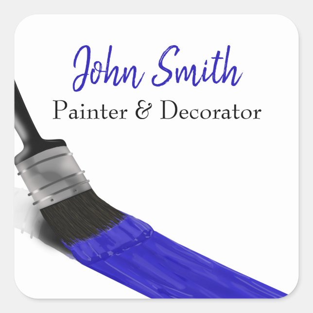 Painting Painter Service Company Brush Blue Square Sticker (Front)