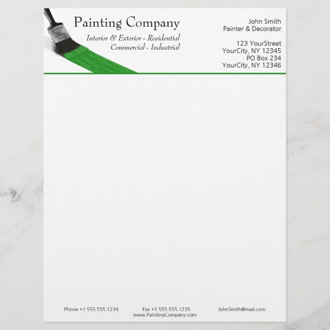 Painting Painter Service Company Brush Green Custom Letterhead (Front)
