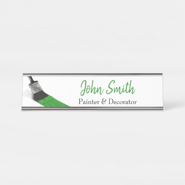 Painting Painter Service Company Brush Green Desk Name Plate (Front)