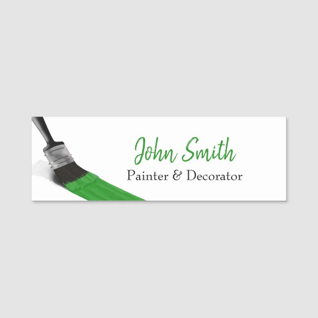 Painting Painter Service Company Brush Green Name Tag (Front)