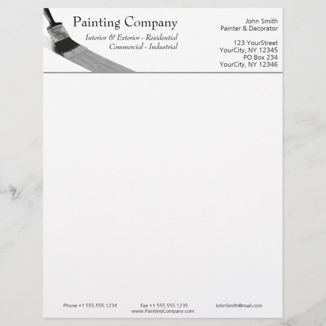 Painting Painter Service Company Brush Grey Custom Letterhead (Front)