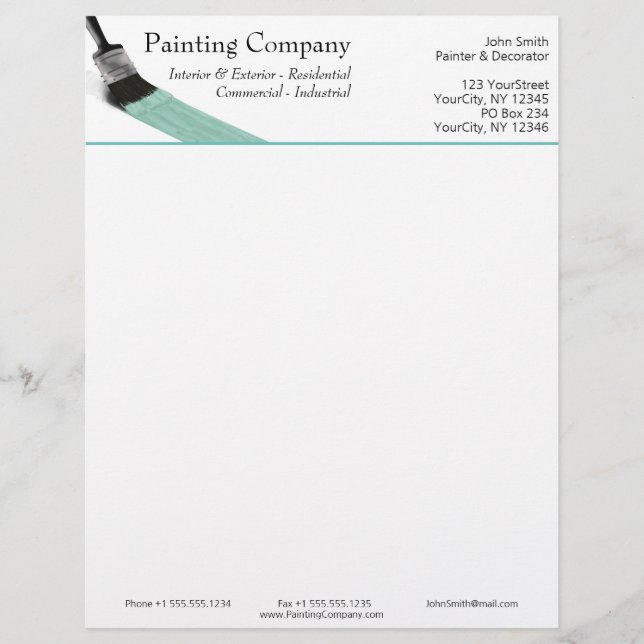 Painting Painter Service Company Brush Pastel Mint Custom Letterhead (Front)
