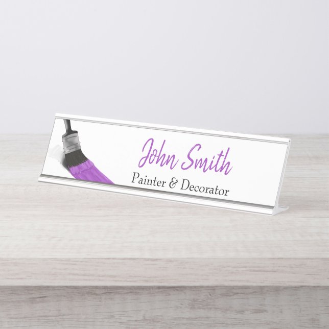 Painting Painter Service Company Brush Purple Desk Name Plate (Front)