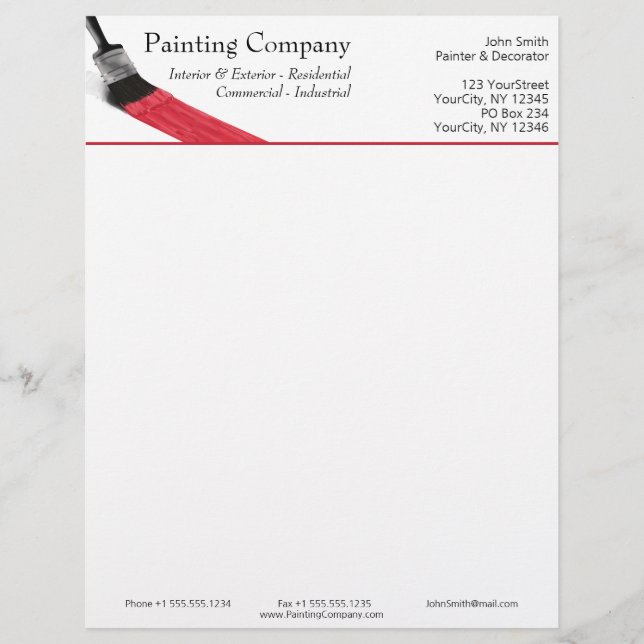Painting Painter Service Company Brush Red Custom Letterhead (Front)