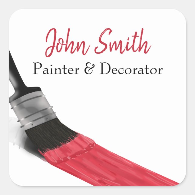 Painting Painter Service Company Brush Red Square Sticker (Front)