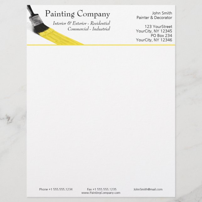 Painting Painter Service Company Brush Yellow Custom Letterhead (Front)