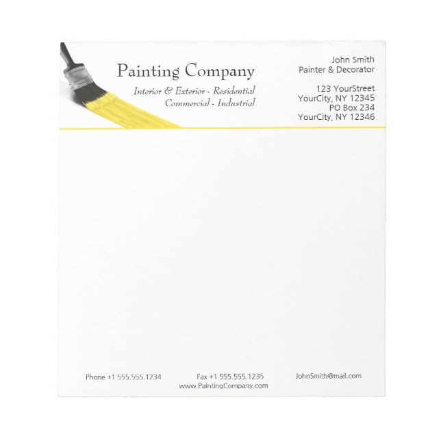 Painting Painter Service Company Brush Yellow Notepad (Front)