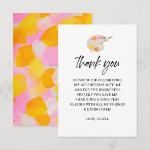Painting Party 1st Birthday Party Thank You  Card