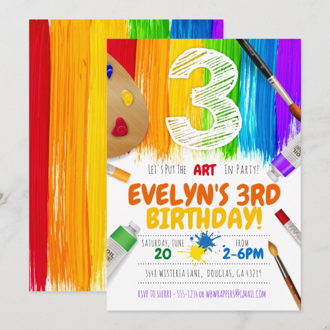 Painting Party Invitation, Art Birthday Party Invitation (Front/Back)