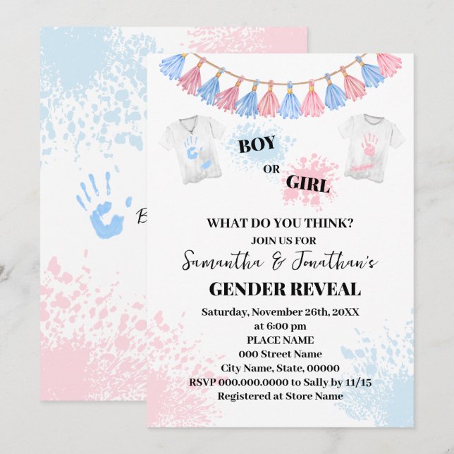 Painting Pink or Blue Gender Reveal Baby Shower Invitation (Front/Back)