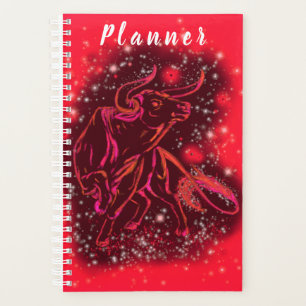 Painting Planner Red Bull Running In Starry Night