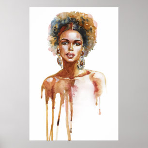 Painting portrait of the African woman, watercolor Poster