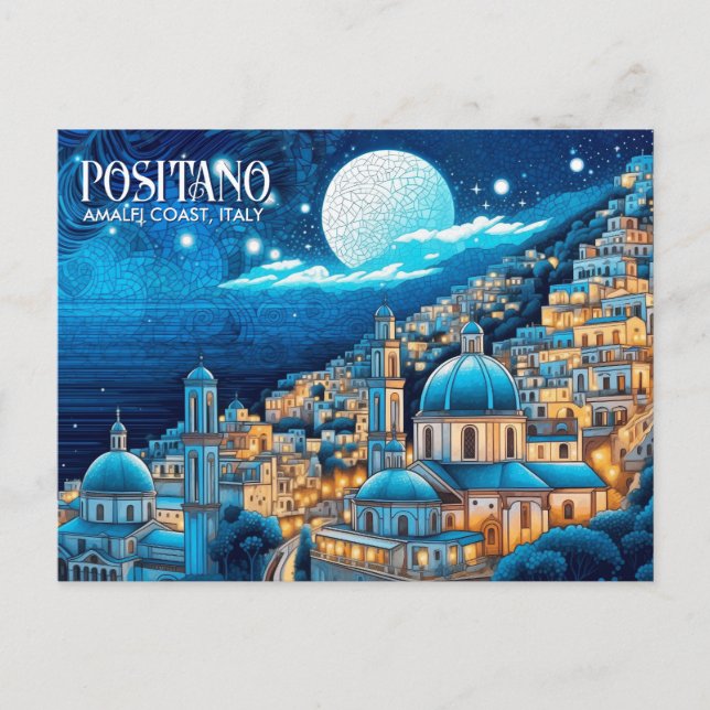 Painting Positano Amalfi Coast Italy Art Travel Postcard (Front)
