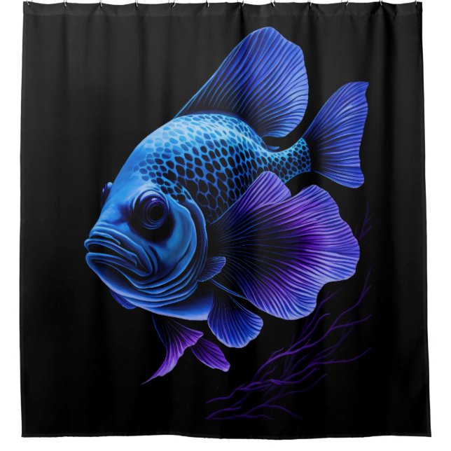 Painting Purple and Blue Fish Shower Curtain (Front)