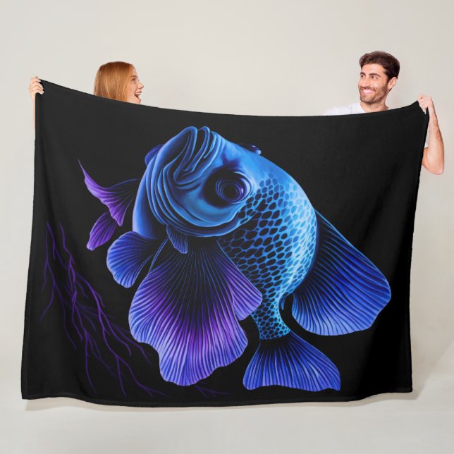Painting Purple Blue Fish Fleece Blanket (In Situ)